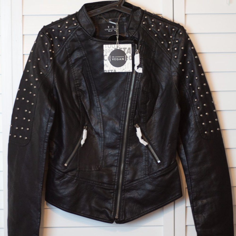 NEW Fitted Women's Black Vegan Leather Jacket